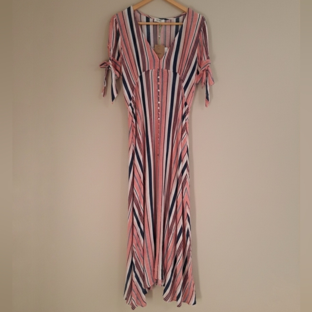 Umgee Striped Short Sleeve Midi Dress - NWT - Picture 2 of 5